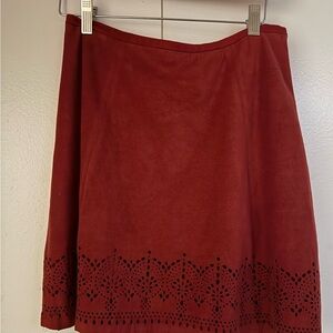 Express A-Line Skirt in Rich Red with Cut-Out Design